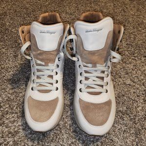 Salvatore Ferragamo Leather and Suede High Top Sneakers